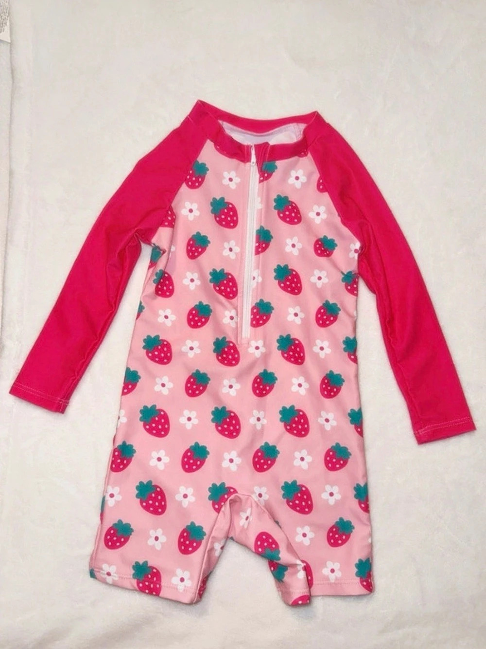 Strawberry Print Pink Rash Guard One Piece
